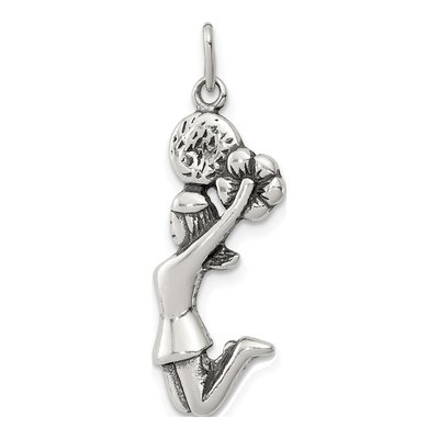 Sterling Silver Antiqued Cheerleader Charm