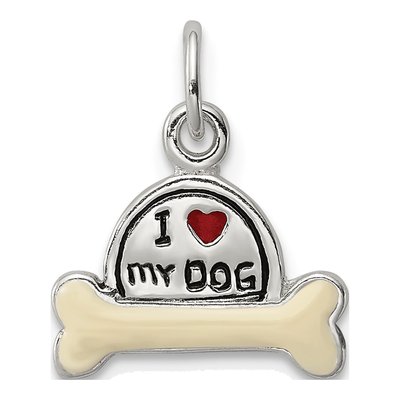 Sterling Silver I Love My Dog Enamel Charm