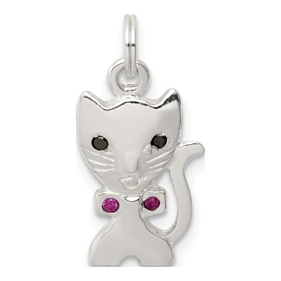 Sterling Silver Enameled Cat Pendant