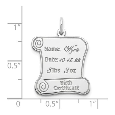Sterling Silver Personalized Birth Certificate Charm – view 3