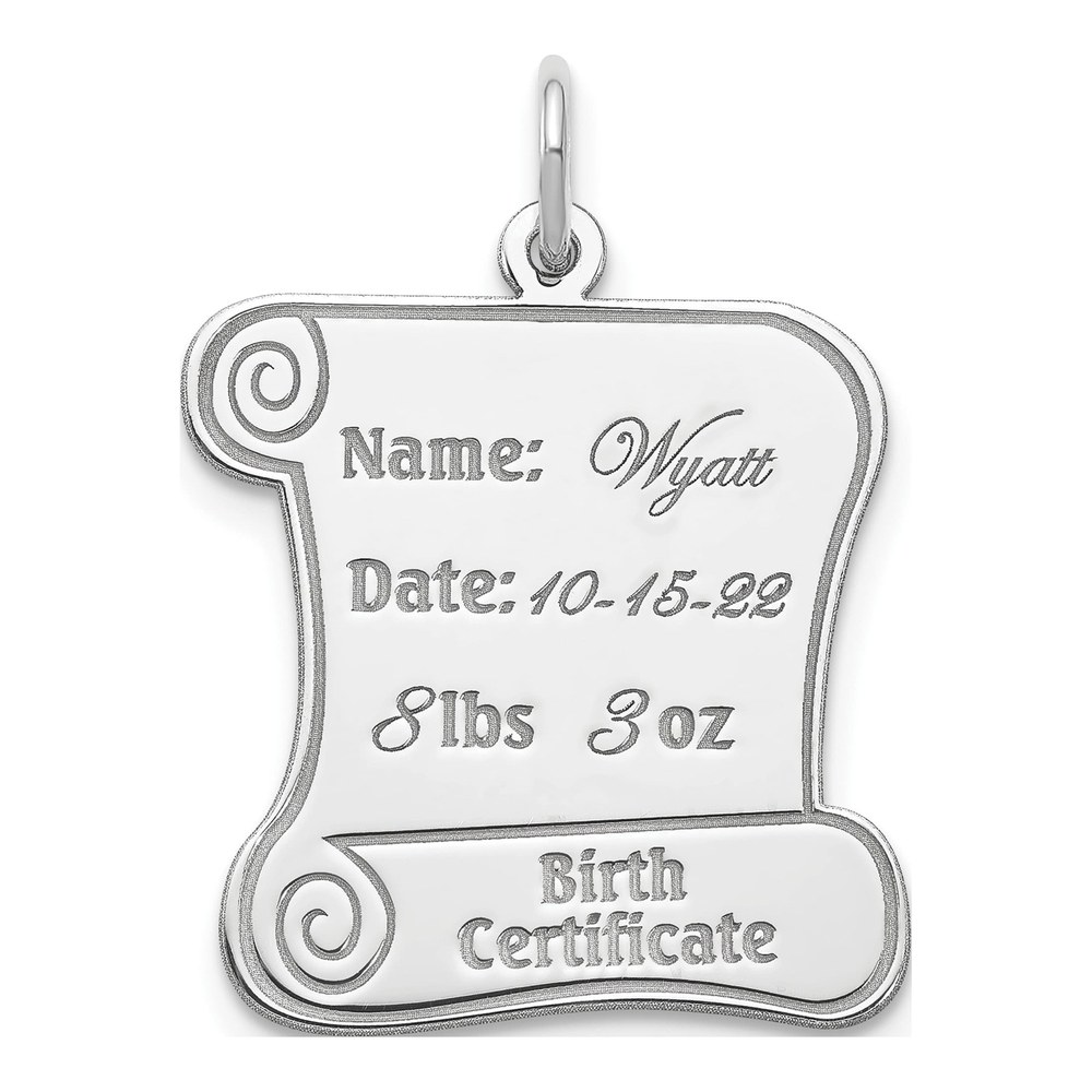 Sterling Silver Personalized Birth Certificate Charm