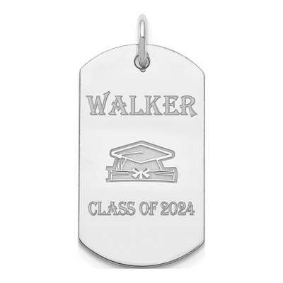 Sterling Silver Personalized Graduation Dog Tag Pendant