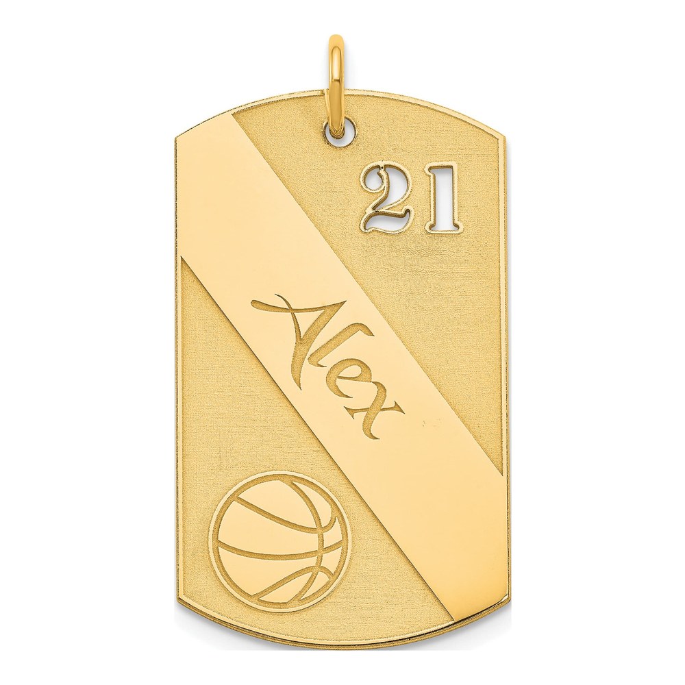 Gold-Plated Sterling Silver Personalized Basketball Dog Tag Charm