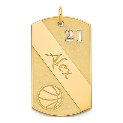 Gold-Plated Sterling Silver Personalized Basketball Dog Tag Charm