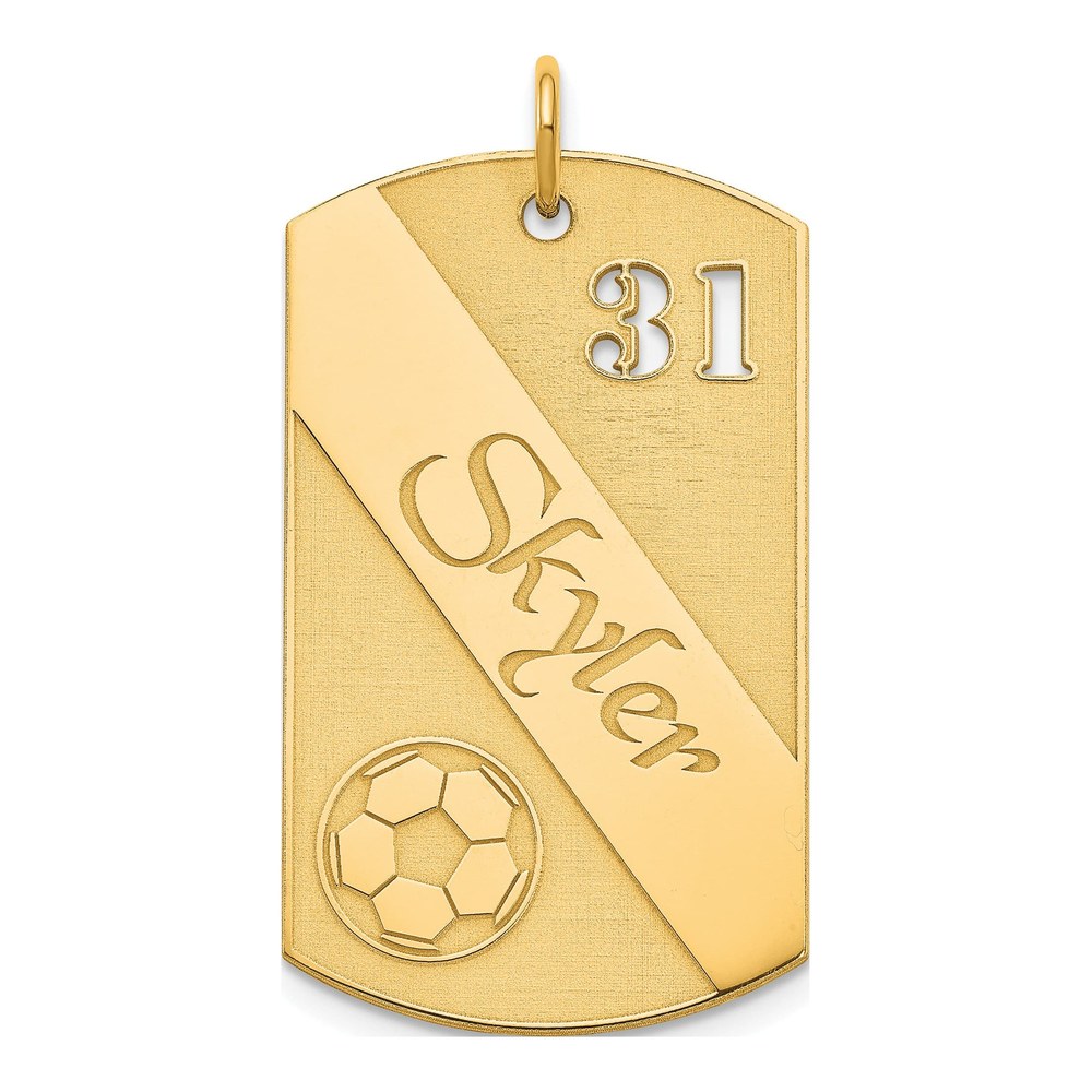 Gold-Plated Sterling Silver Personalized Soccer Ball Dog Tag Pendant