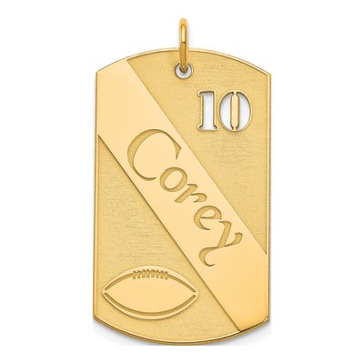 Gold-Plated Sterling Silver Personalized Football Dog Tag Charm