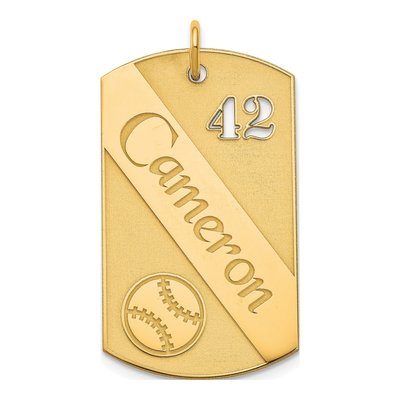 Gold-Plated Sterling Silver Personalized Baseball Dog Tag Charm