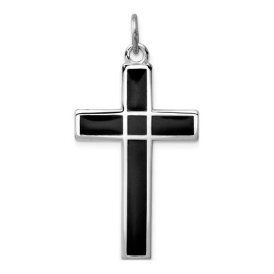 Sterling Silver Black Enamel Cross Pendant