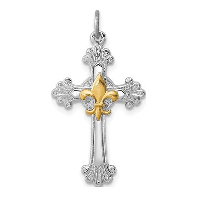 Sterling Silver Cross Fleur de Lis Pendant