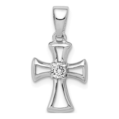Sterling Silver CZ Girls' Open Cross Pendant