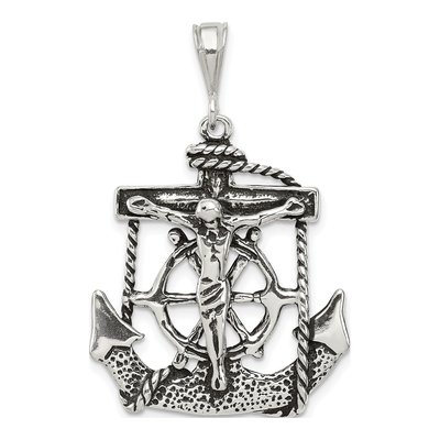 Sterling Silver Antiqued Mariner Crucifix Charm