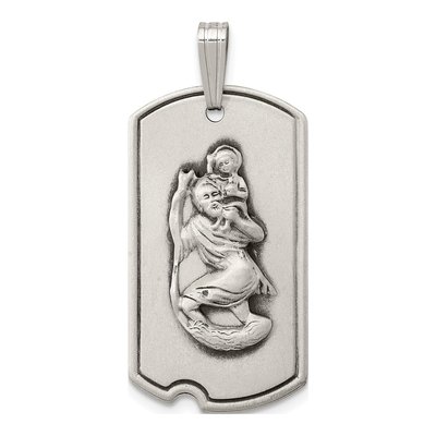 Sterling Silver St Christopher Dog Tag Pendant
