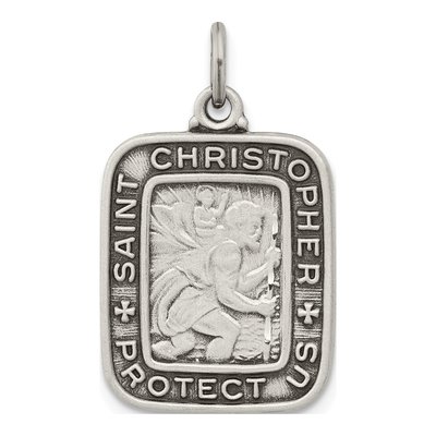 Sterling Silver Antiqued St Christopher Pendant