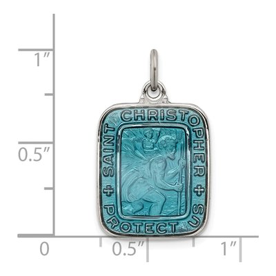 Sterling Silver Blue Enamel St Christopher Pendant – view 4