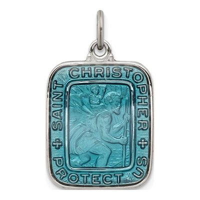 Sterling Silver Blue Enamel St Christopher Pendant