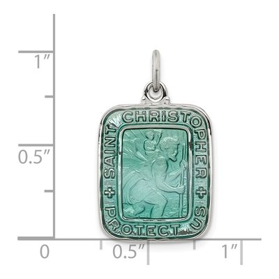 Sterling Silver Teal Enamel St Christopher Pendant – view 4