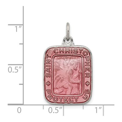 Sterling Silver Pink Enamel St Christopher Pendant – view 4