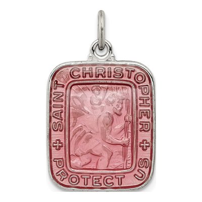 Sterling Silver Pink Enamel St Christopher Pendant