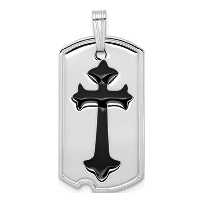 Sterling Silver Black Cross Dog Tag Pendant