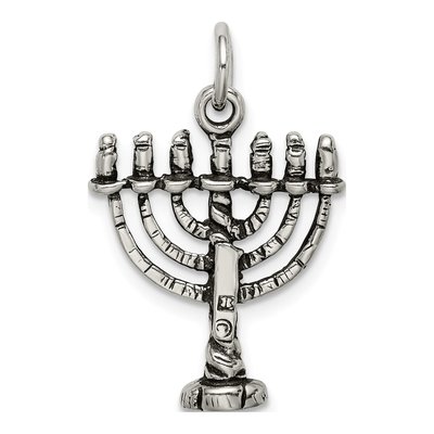 Sterling Silver Antiqued Menorah Charm – view 5