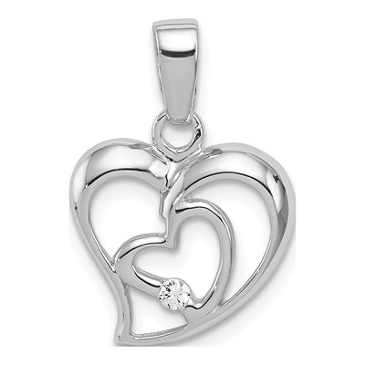 Sterling Silver CZ Double Heart Pendant