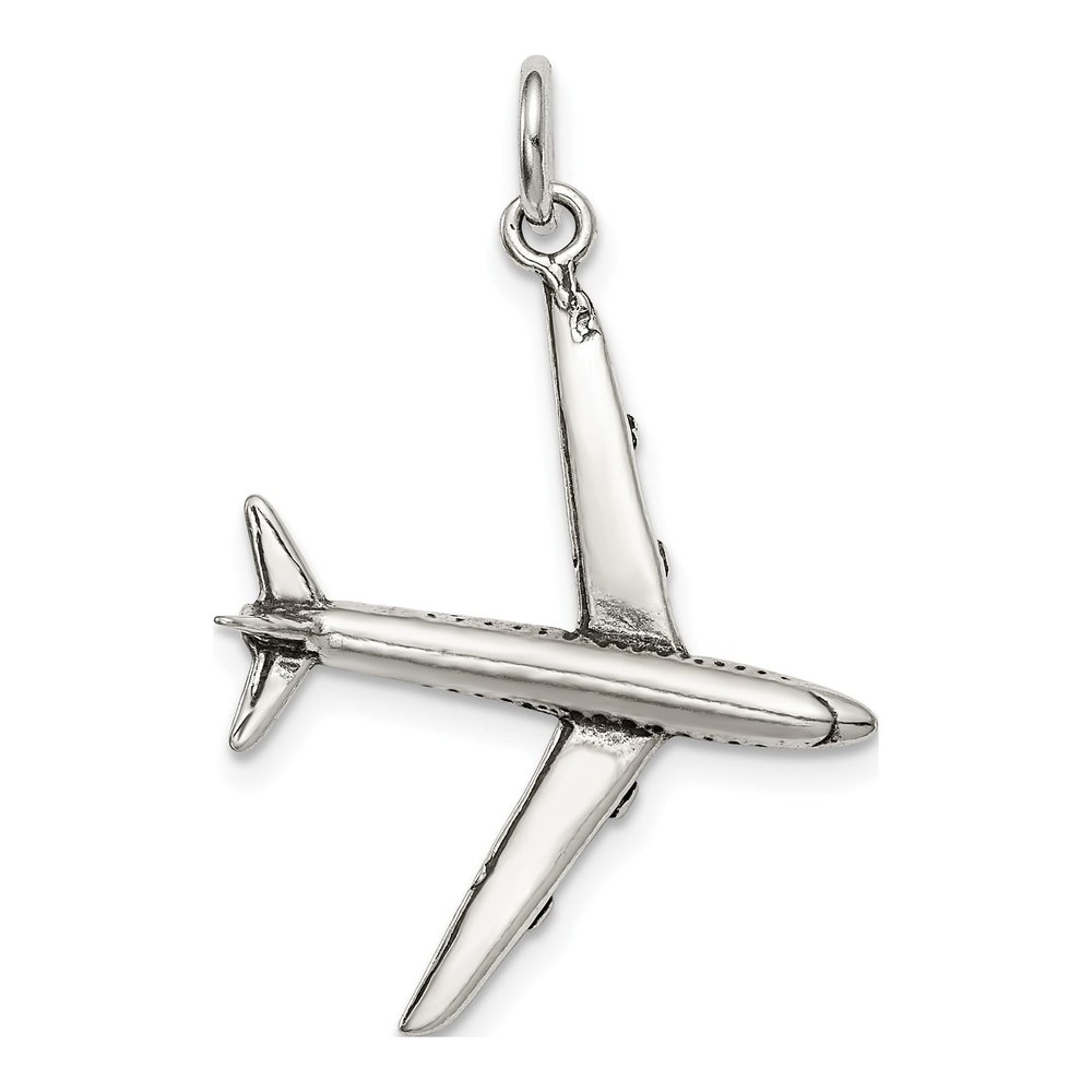 Sterling Silver Antiqued 3D Airplane Charm