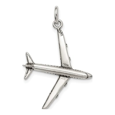 Sterling Silver Antiqued 3D Airplane Charm