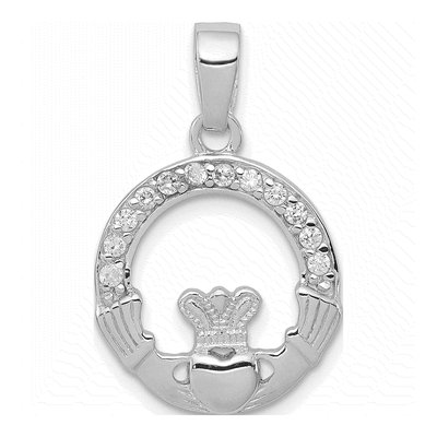 Sterling Silver CZ Claddagh Pendant