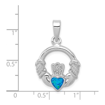 Sterling Silver Lab-Created Opal Claddagh Pendant – view 4