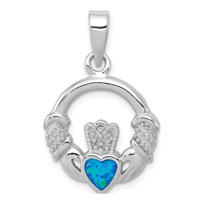 Sterling Silver Lab-Created Opal Claddagh Pendant