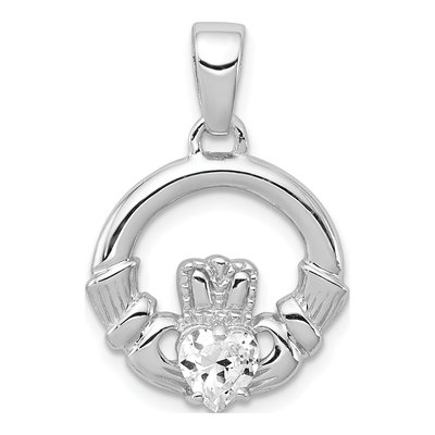 Sterling Silver CZ Claddagh Pendant