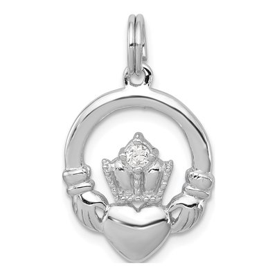 Sterling Silver CZ Claddagh Pendant