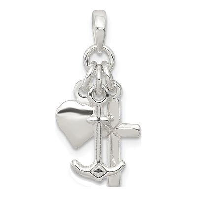Sterling Silver Anchor Heart Cross Pendant