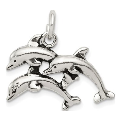 Sterling Silver Antiqued Dolphin Pendant