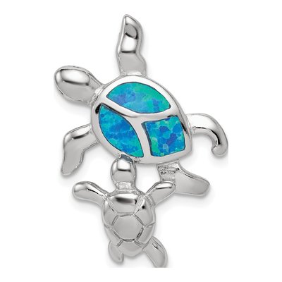 Sterling Silver Lab-Created Opal Turtle Slide Pendant