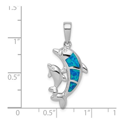 Sterling Silver Lab-Created Opal Dolphin Pendant – view 5