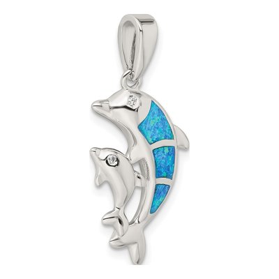Sterling Silver Lab-Created Opal Dolphin Pendant – view 6