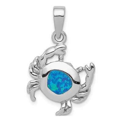 Sterling Silver Lab-Created Opal Crab Pendant