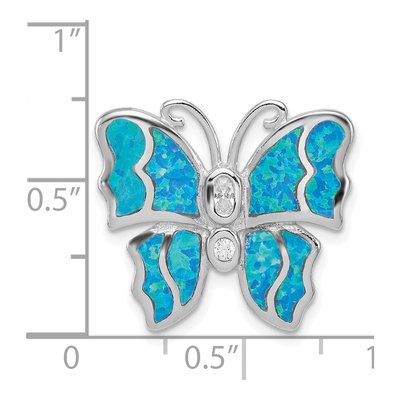 Sterling Silver Lab-Created Opal & CZ Butterfly Pendant – view 4