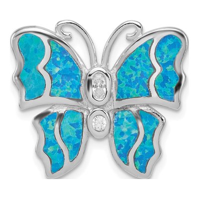 Sterling Silver Lab-Created Opal & CZ Butterfly Pendant