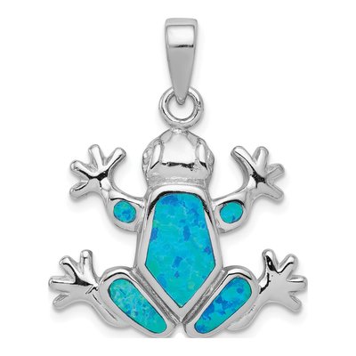 Sterling Silver Lab-Created Opal Frog Pendant