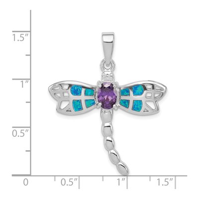 Sterling Silver Lab-Created Opal & Amethyst Dragonfly Pendant – view 4