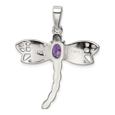 Sterling Silver Lab-Created Opal & Amethyst Dragonfly Pendant – view 5