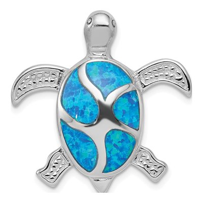 Sterling Silver Lab-Created Opal Turtle Pendant