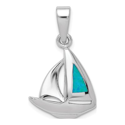 Sterling Silver Lab-Created Opal Sailboat Pendant
