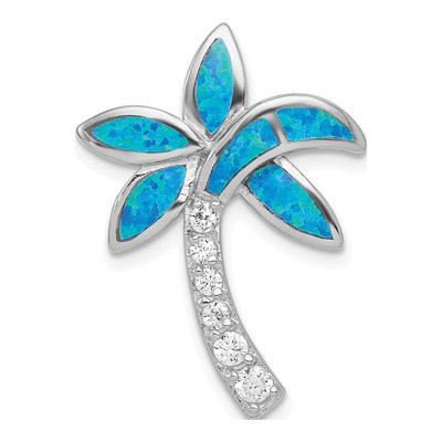 Sterling Silver Lab-Created Opal & CZ Palm Tree Slide Pendant