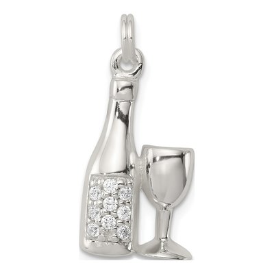 Sterling Silver CZ Wine Bottle Glass Pendant
