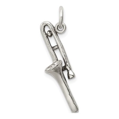 Sterling Silver Antiqued Trombone Pendant