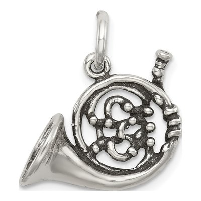 Sterling Silver Antiqued French Horn Charm