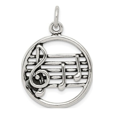 Sterling Silver Antiqued Music Staff Charm